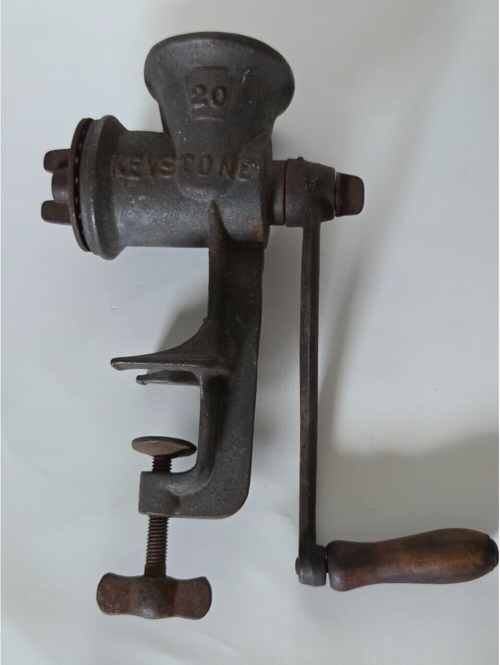 Vintage Keystone No. 20 Meat Grinder Hand with Crank Table Mount Made In USA